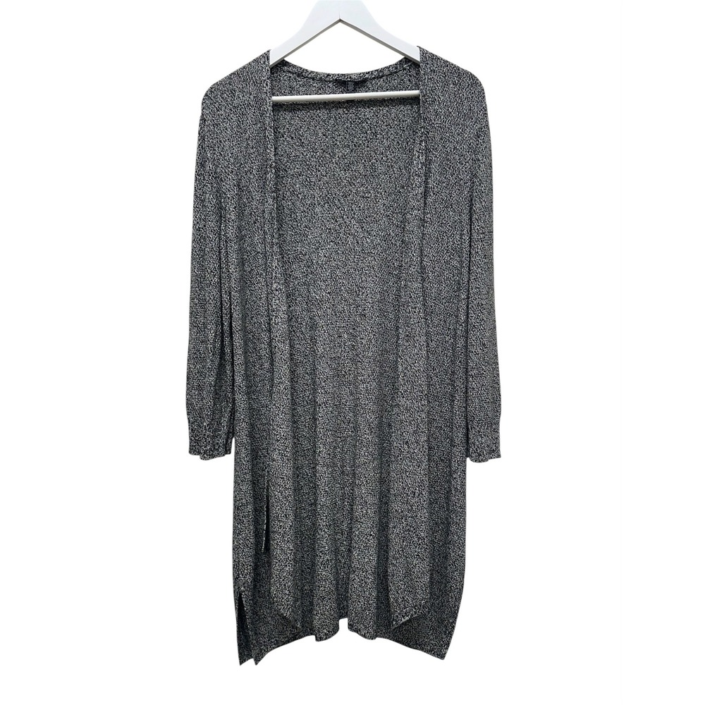 Eileen Fisher Womens XL Black White Marled Knit Open Front Longline Cardigan